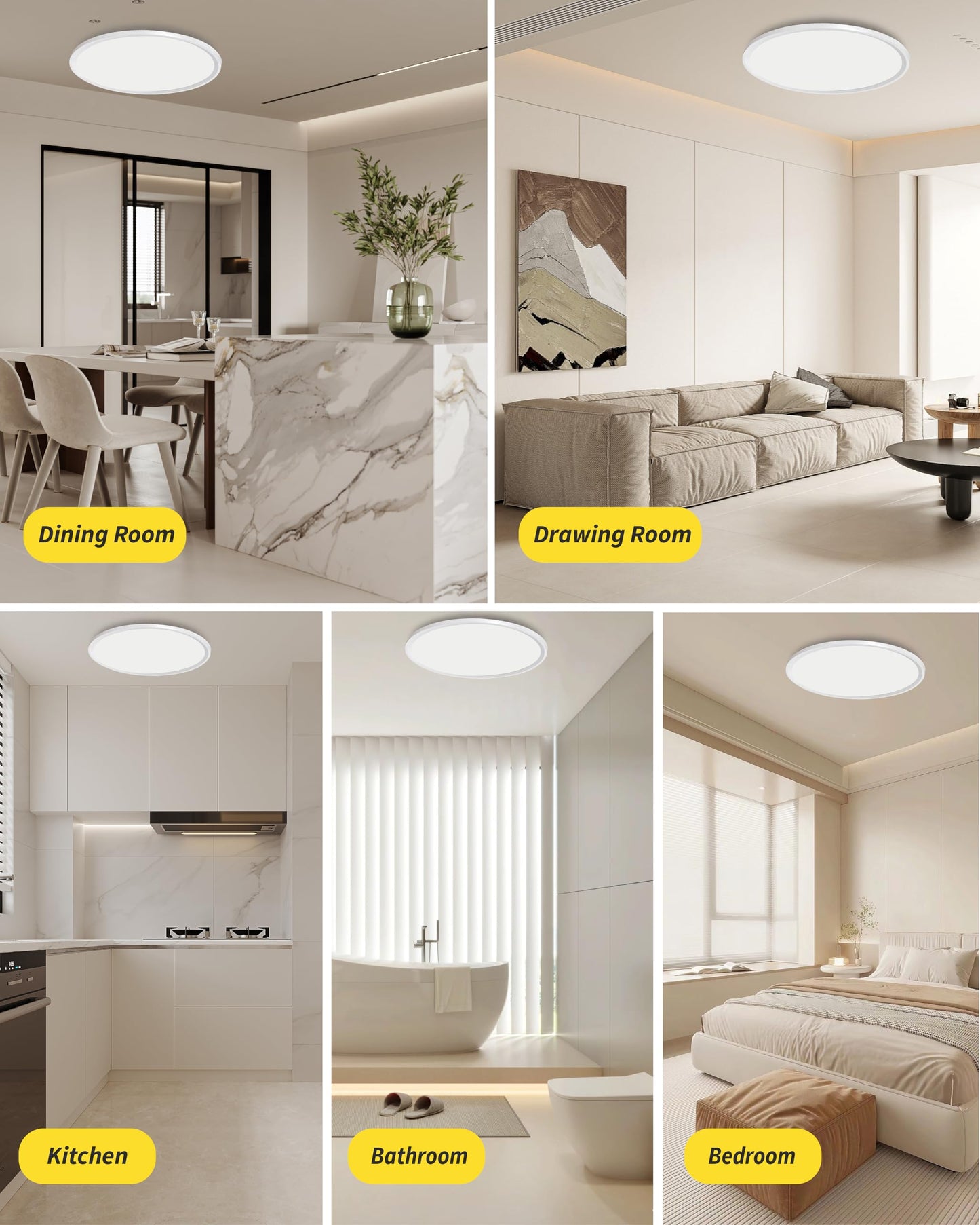 Bright Future Lighting 20-Inch LED Flush Mount Ceiling Light, Remote Control, Dimmable, 40W, 4350LM, Adjustable 2700K-6000K, White