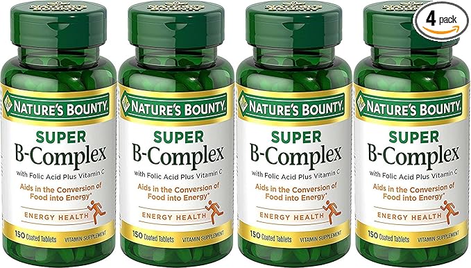 Nature's Bounty B-Complex with Folic Acid Plus Vitamin C, Tablets 150 Each (Pack of 4)