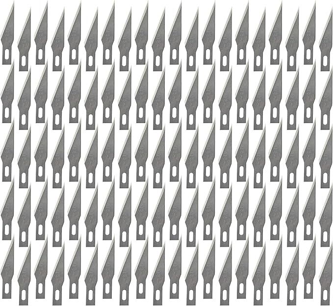 Premium USA-Made Steel Hobby Knife Blades Mega Bulk 100 Pack. Save Time and Shipping Costs! The Fine Point #11 Size Blade Universally Fits #1 Craft Knife Handles for Modeling and Papercraft Projects