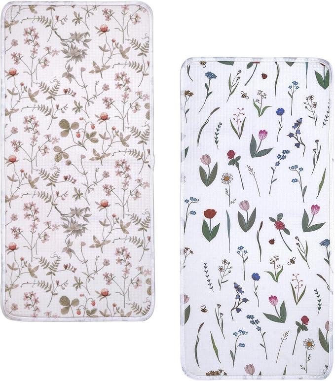 haakaa Waterproof Changing Pad Liners, 100% Cotton, Soft & Breathable (2pcs, 13" x 27.5" Honey Blossom+Vintage Garden)