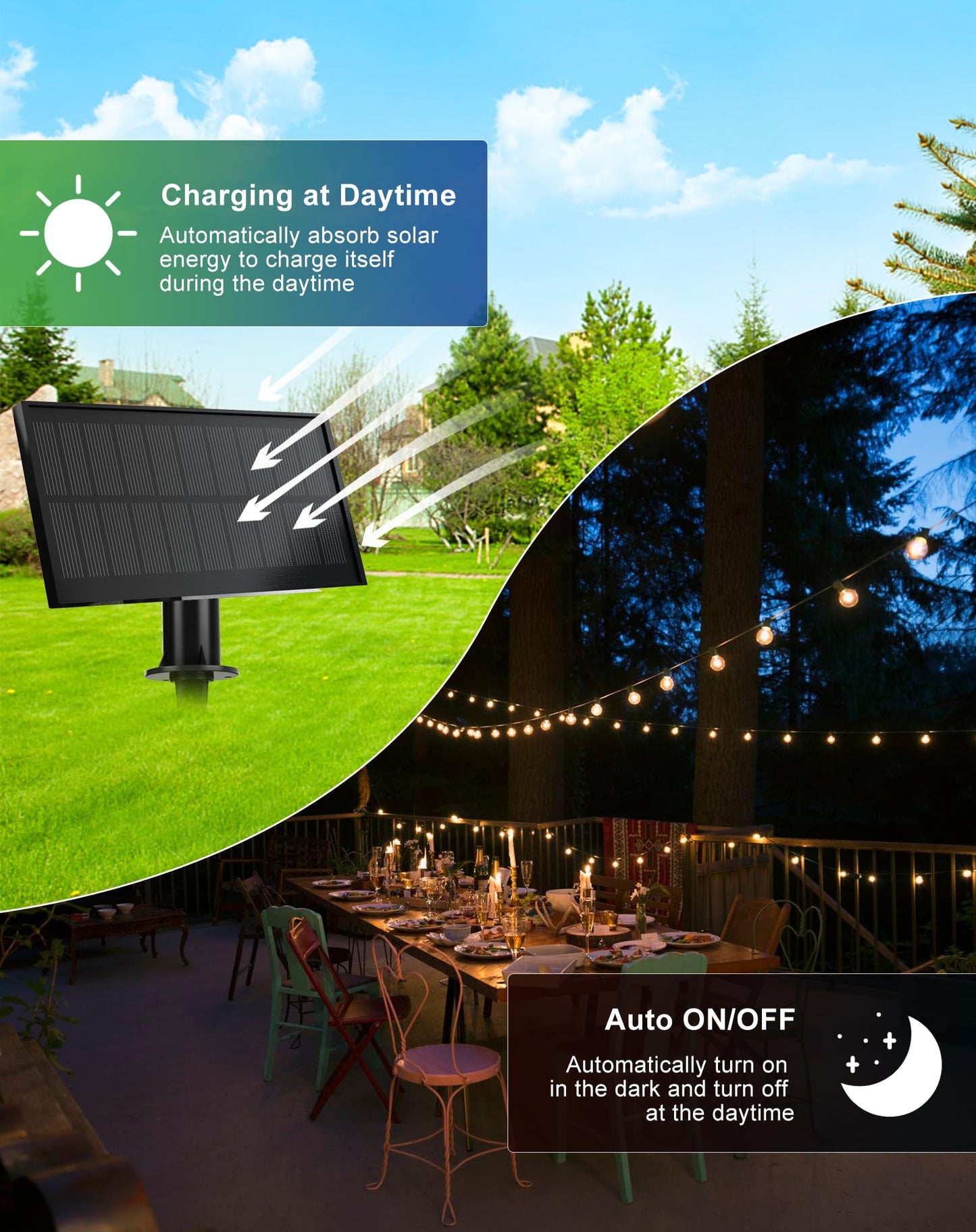 Zuske Solar String Lights Outdoor 100FT, Waterproof, USB Port, 52 Shatterproof G40 Bulbs, Warm White, Black, Model 12-25