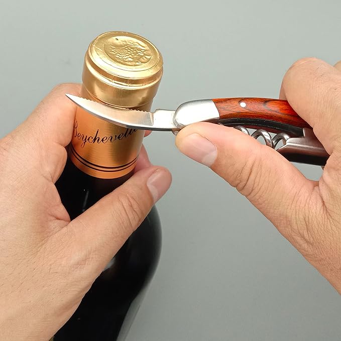 Exquiste Waiter Corkscrew for Bartenders, Professional Wine Opener With Premium Rosewood Handle,Double Hinged Bottle Opener with Serrated Foil Cutter for Sommelier, Bartend