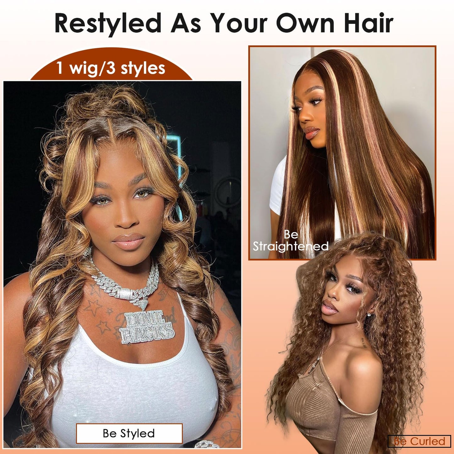 Hepnok 32 Inch Ombre Lace Front Wig Human Hair Body Wave 13x6 HD Lace Front Wigs Human Hair 200 Density Highlight Honey Blonde W