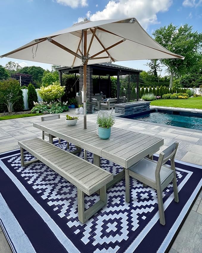 Kohree Outdoor Rug Waterproof 6x9 ft, RV Outdoor Plastic Straw Rug for Patios Clearance,Reversible Area Rug for Camping,Balcony,Deck,Blue