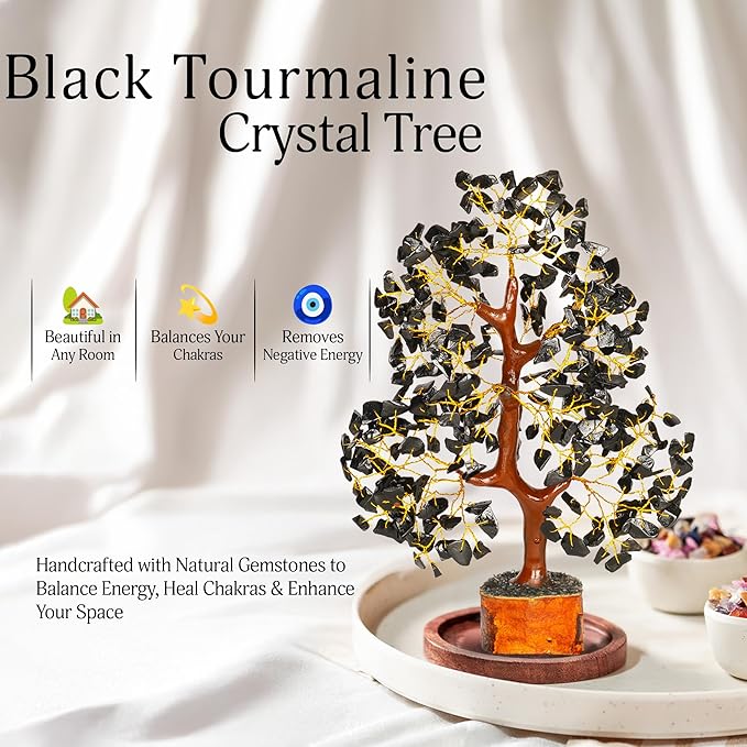 YATSKIA Black Tourmaline Crystal Tree of Life - Money Tree - Birthday Gifts for Women - Chakra Crystals and Stones - Positive Energy Gifts