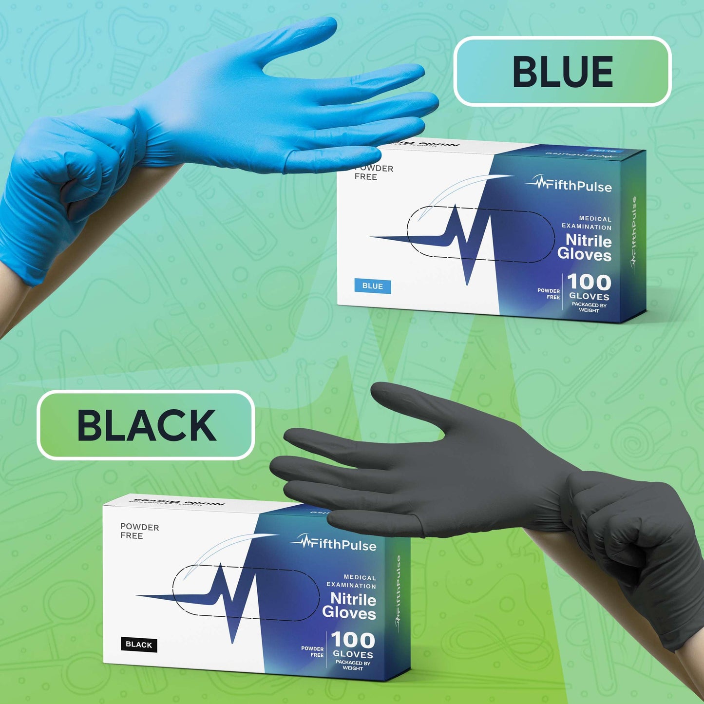 Medical Exam Blue Nitrile Gloves Large 1000 Count - 3 Mil Powder and Latex Free Disposable Gloves - Case of 10 Boxes of 100