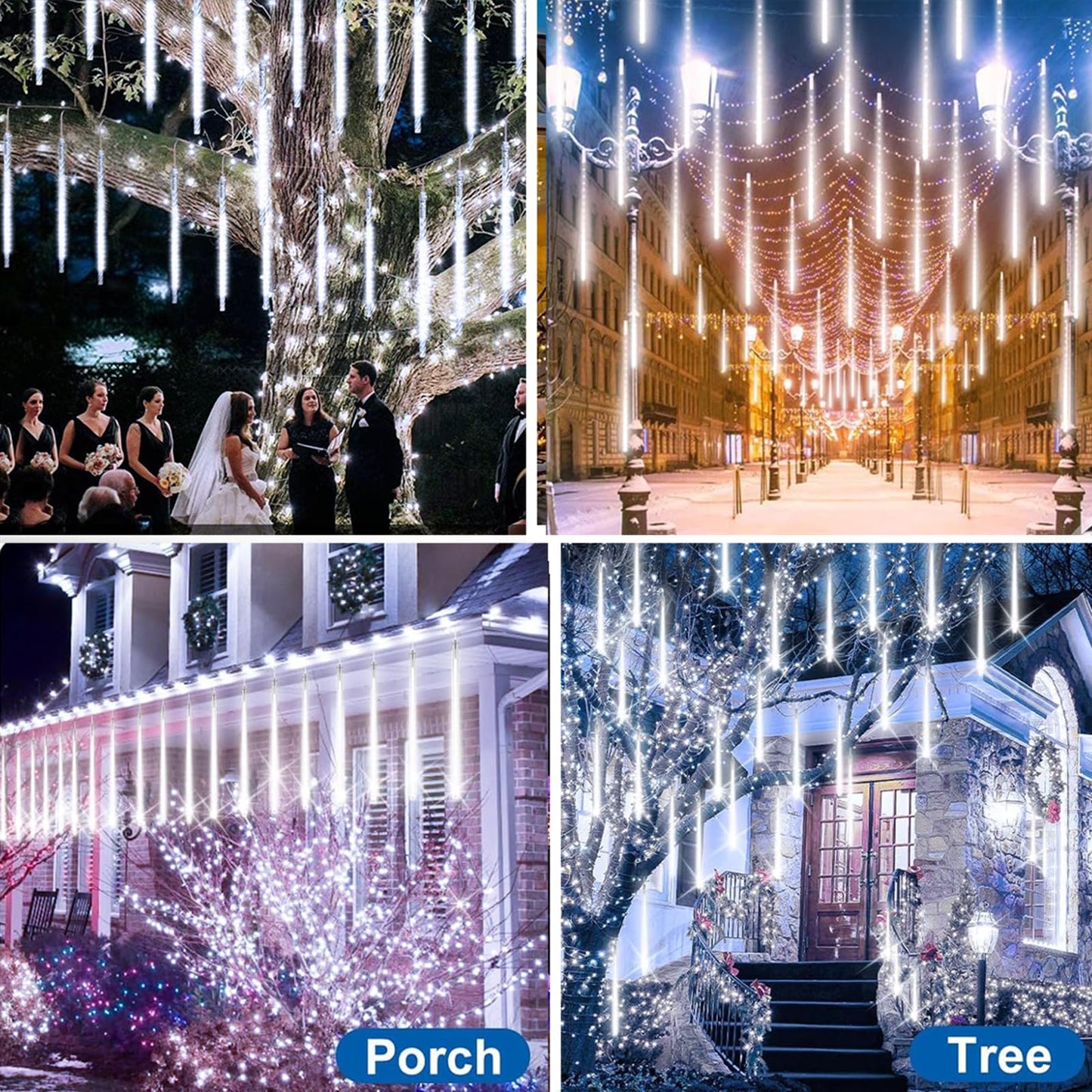 EAGWELL Christmas Lights - 20 Inch 20 Tube 1080 LEDs White Meteor Lamp for Outdoor Decoration