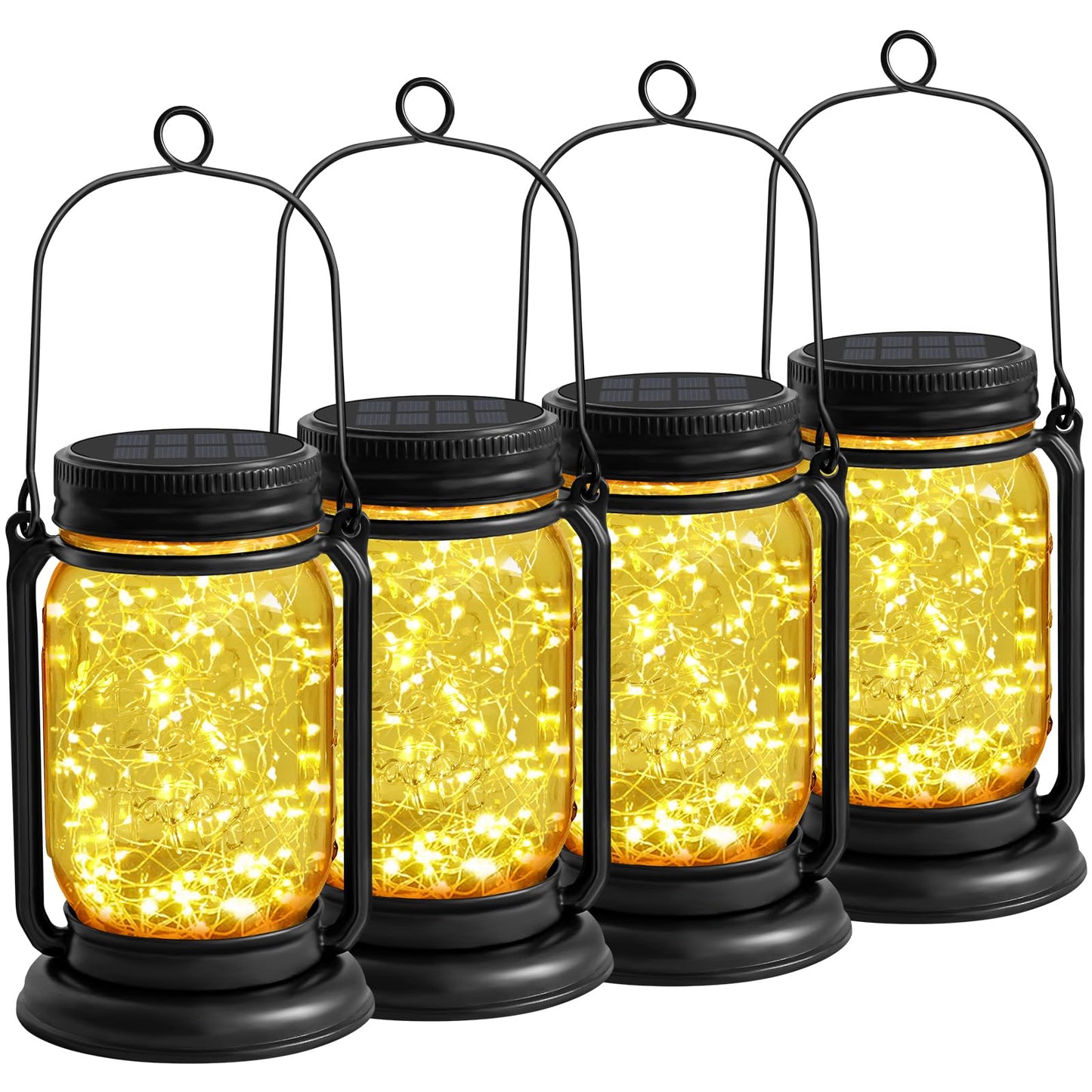 Vcdsoy Solar Lantern Lights 4 Pack Vintage Glass Mason Jar Warm White F-11 Outdoor Waterproof Table Lamp for Patio Lawn Tree
