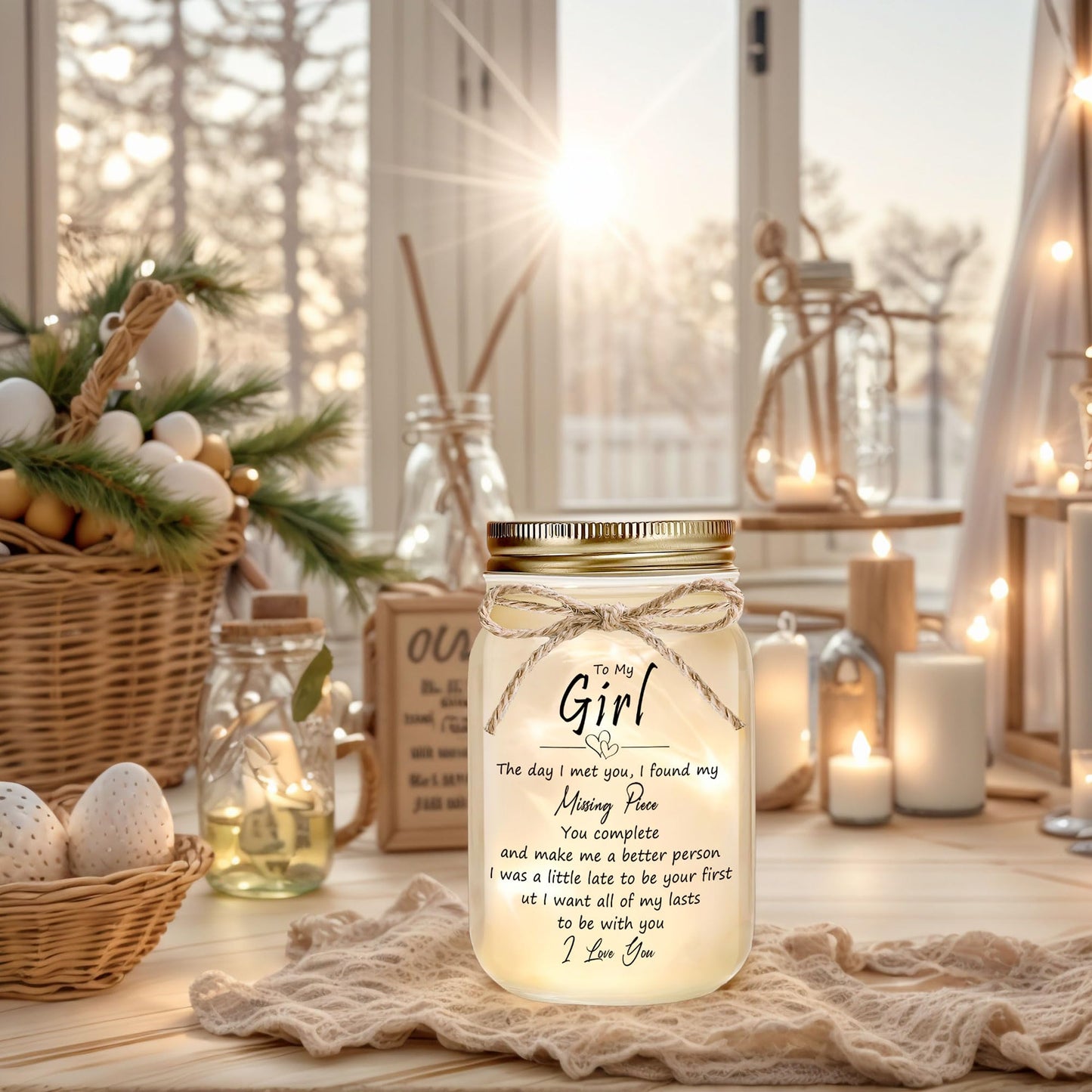 Rxyjlhjx Thoughtful Girlfriend Gift - Mason Jar Night Light For My Girl  Unique Birthday ValentineS Day Christmas & Thanksgiving For Her  Long Distance Relationship Gift