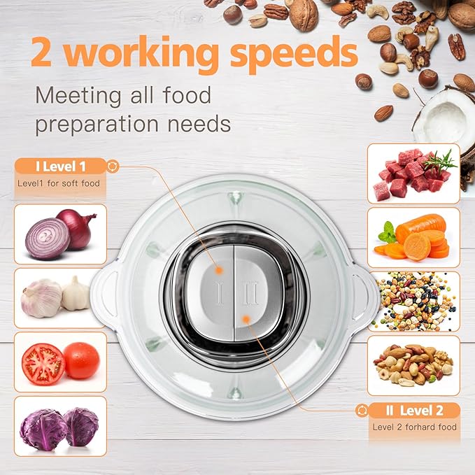 Food Processors, Electric food Chopper, Meat Grinder with 2 Bowls (8 Cup+5 Cup),400W Copper Motor - 3 Bi-Level Blades for Meat,Vegetables,Onion, Garlic, Salad, Baby Food, Nuts, Ice Cube