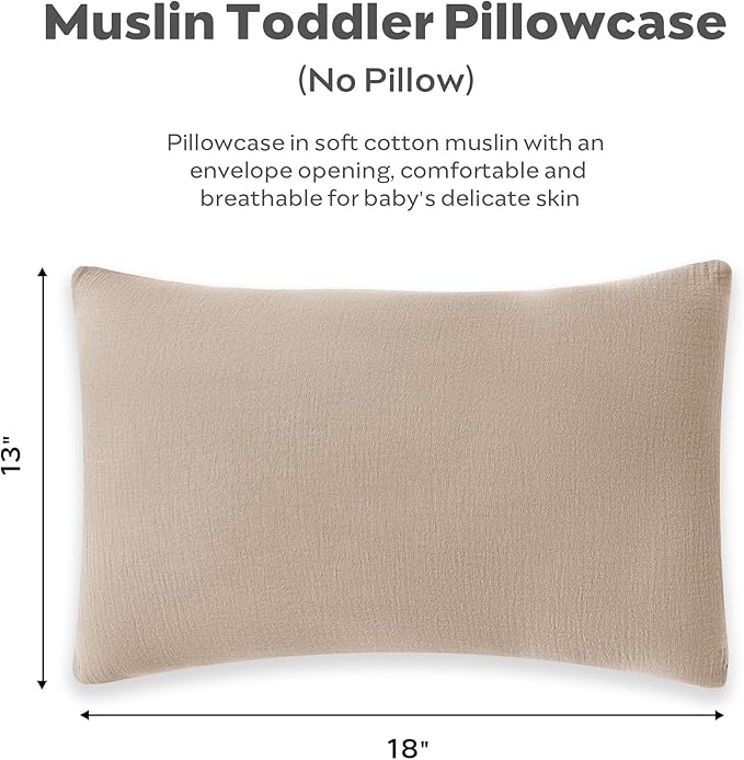 JELLYMONI 4 Pack Muslin Toddler Pillowcase for 13x18 Pillow, 100% Cotton Baby Pillow Case Cover for Bed, Toddler Cot and Travel, Soft & Breathable Baby Kids Envelope Pillowcase, No Pillow