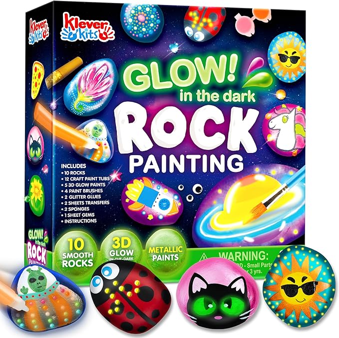 Rock Painting Kit- Glow in The Dark Rock Kit, Arts and Crafts for Kids Ages 6-12, Art Supplies Toy , Kids Craft Paint Kit...