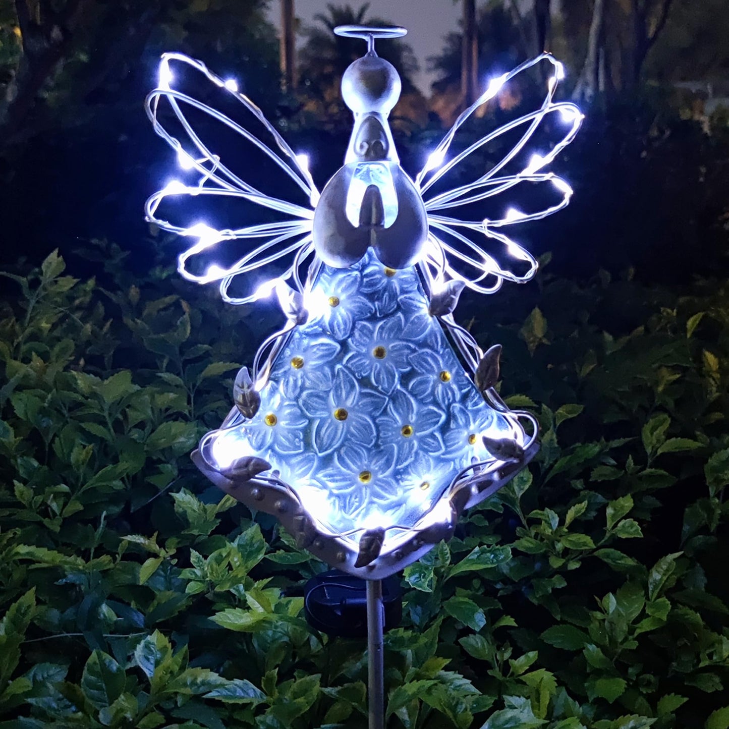COOZZYHOUR Angel Solar Lights Outdoor Decorative Metal & Glass Garden Stake 38 Inch Waterproof 30 LED Warm White (CZ-2116-1)