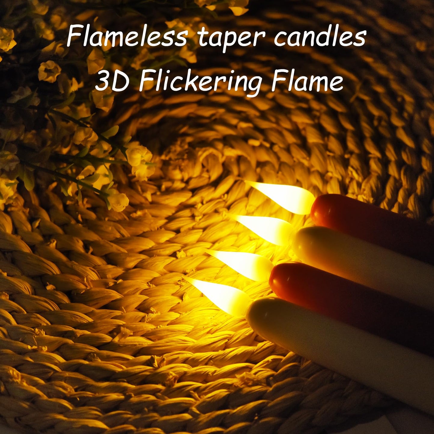Flameless Taper Candles with Remote Control and Timer, Battery Operated LED Candlesticks with Flickering 3D Flame, 9.6×0.8 Inches Plastic Tall Candles for Christmas, Wedding and Home Decor (Red, 12)