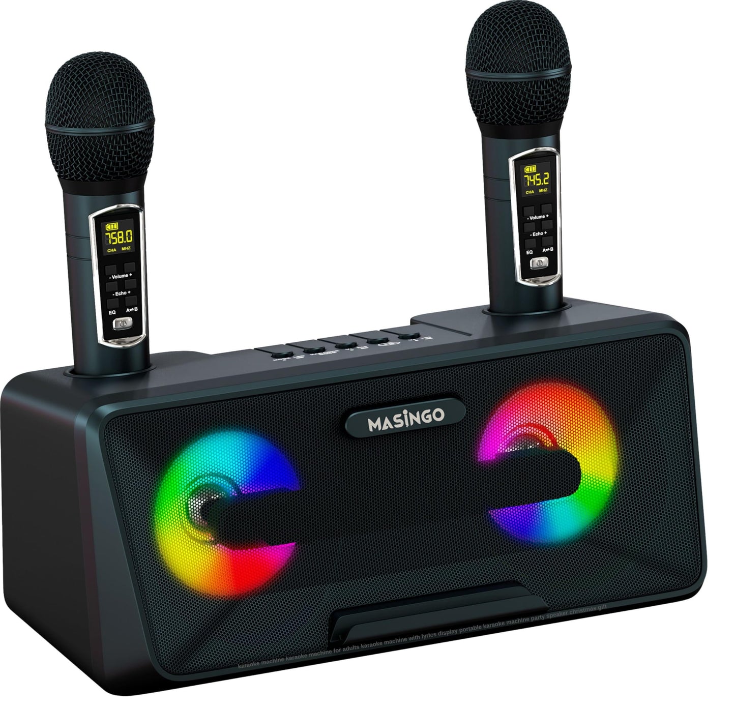 Masingo Karaoke Machine For Adults And Kids With 2 Wireless Microphones, Portable Bluetooth Singing Speaker, Colorful Led Lights