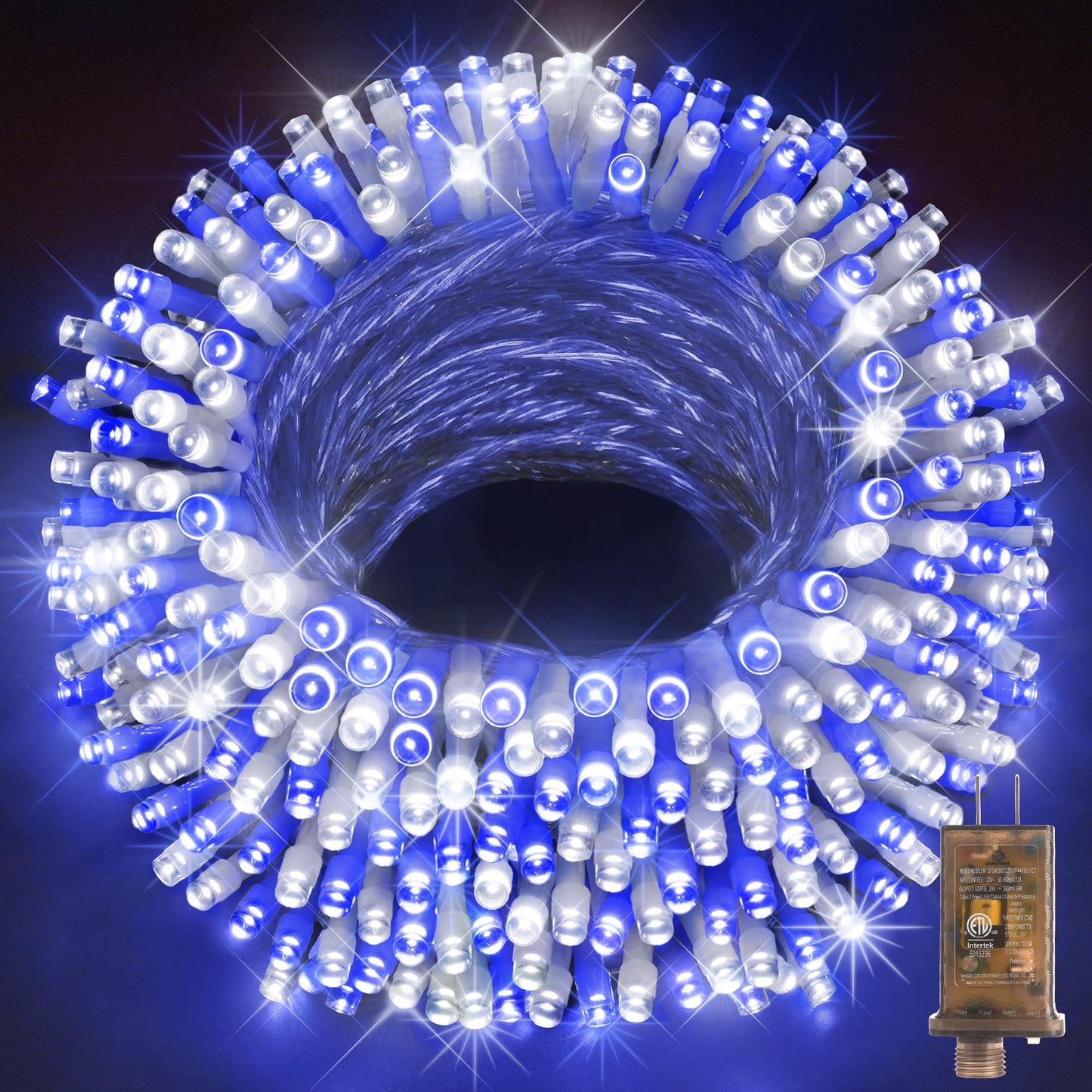 KNONEW Christmas String Lights 600ft 1500 LED Waterproof Blue and White, 8 Modes & Timer for Outdoor Decorations, Model KN-1000-LIG168-01
