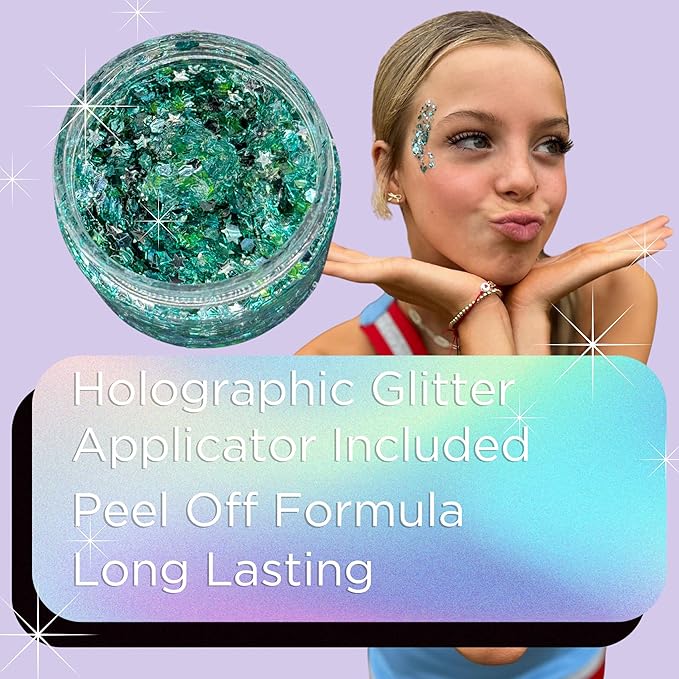 Stunt Trainer Cheer Glitter Face Body Makeup Peel Off Gel Chunky Holographic 15 Colors 1.6oz Vegan Cruelty Free Nontoxic Cheerleader Cheerleading Makeup