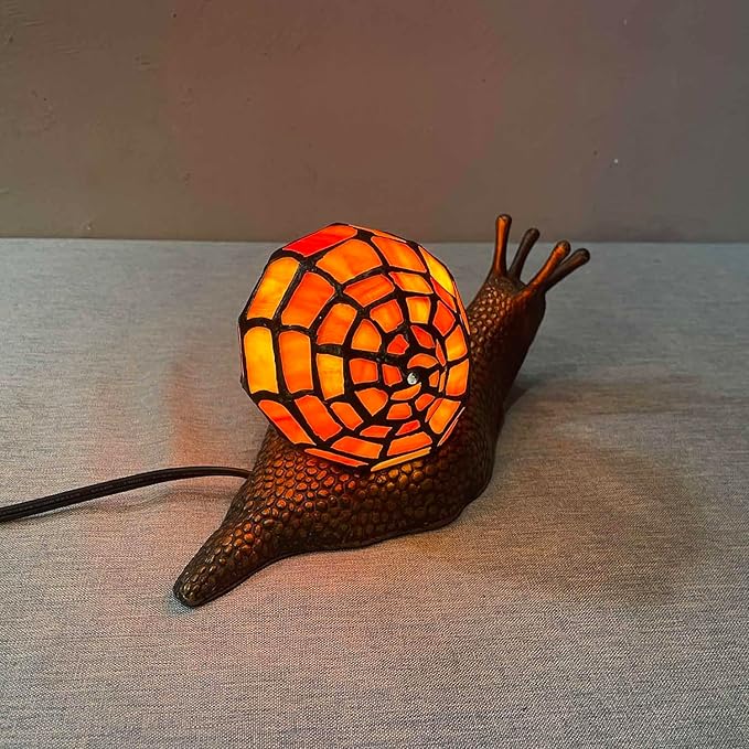 Bieye L10963 Land Snail Tiffany Style Stained Glass Accent Table Lamp for Home Decoration (Orange, 10" D x 5" W x 5" H)