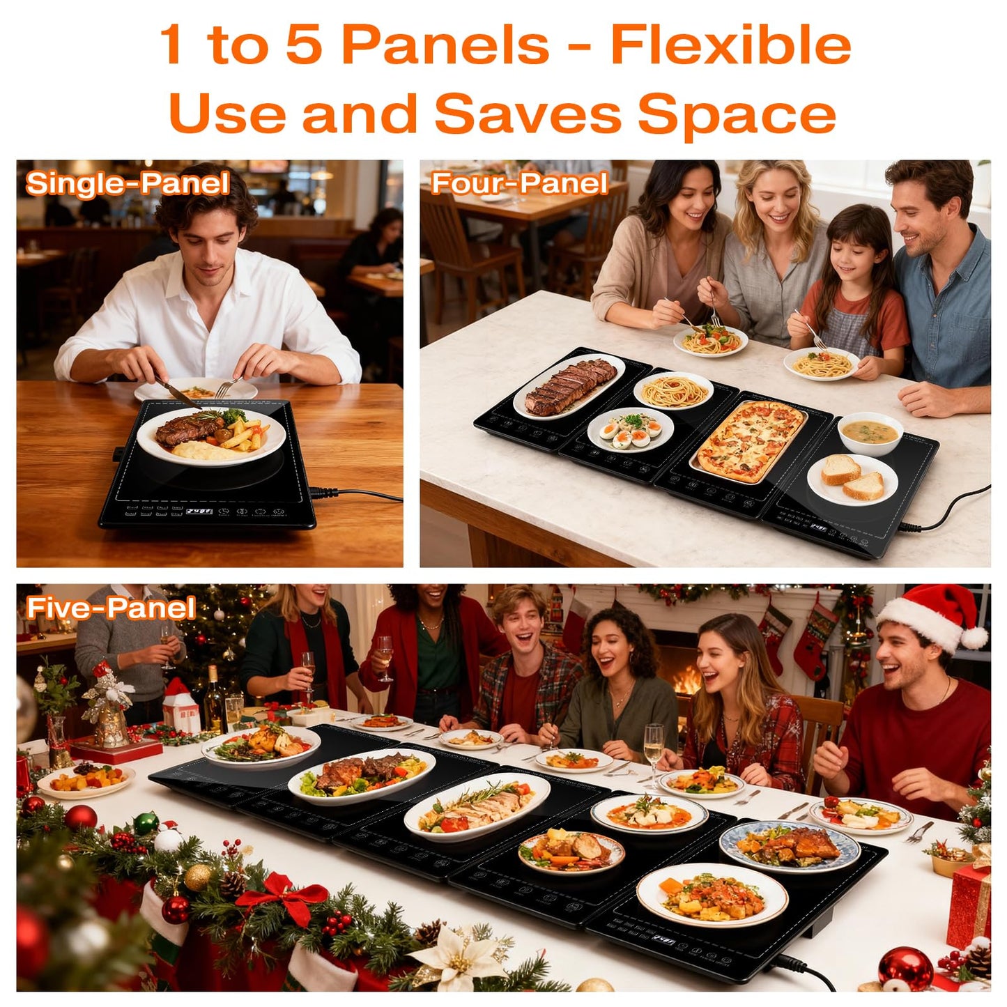 Electric Warming Tray,41"x 15" Food Warmer for Parties Buffet with 10 Temp-Settings, 5-in-1 Warming Mat for Food Built-in Thermostat and Surface Heating, Warming Tray for Parties Buffet,Gatherings