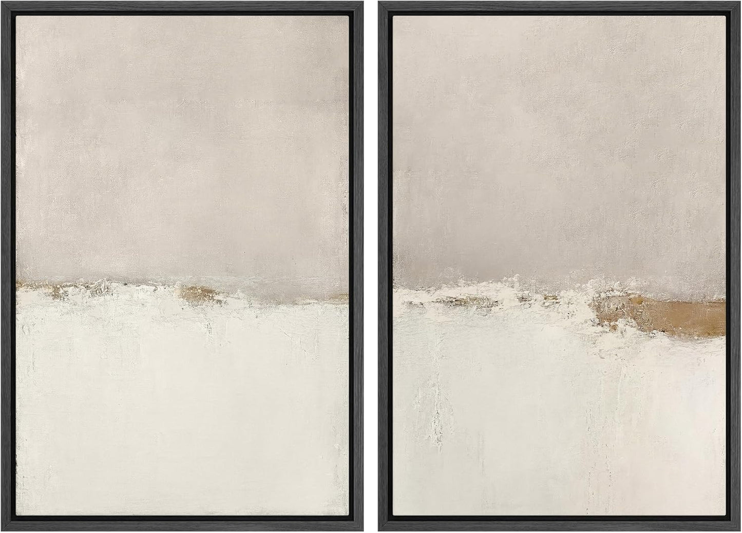 SIGNWIN Framed Canvas Print Wall Art Beige Gray Paint Strokes Abstract Grunge Landscape Prints Modern Art Minimalist Neutral Decor for Living Room, Bedroom, Office - 16"x24"x2 Black