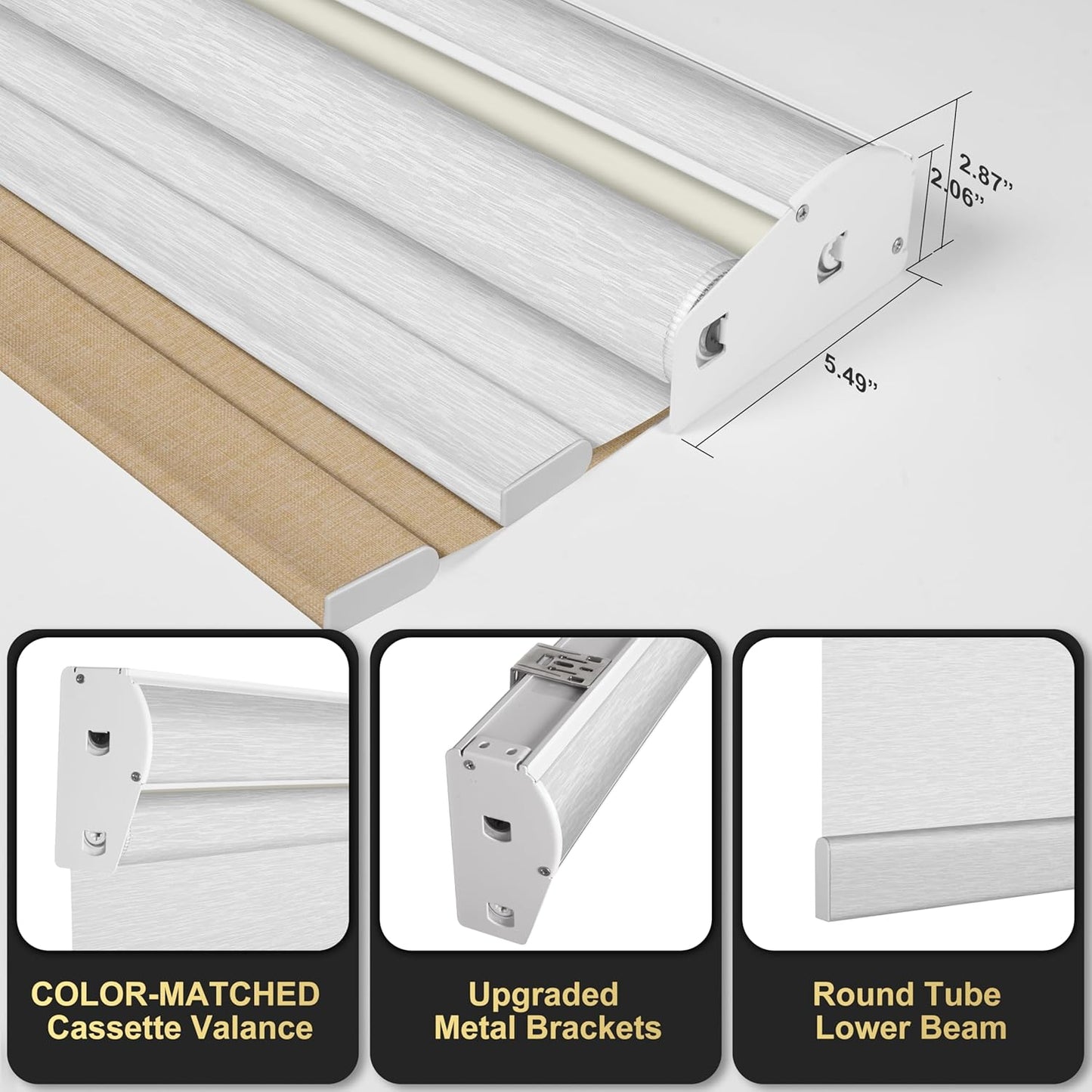 BERISSA Cordless Dual Roller Shades with Cassette Valance,Double Window Shades Blackout and Light Filtering Shades,Day and Night Roller Shades for Home Office Door.Linen Beige and White.76 W x 72" H