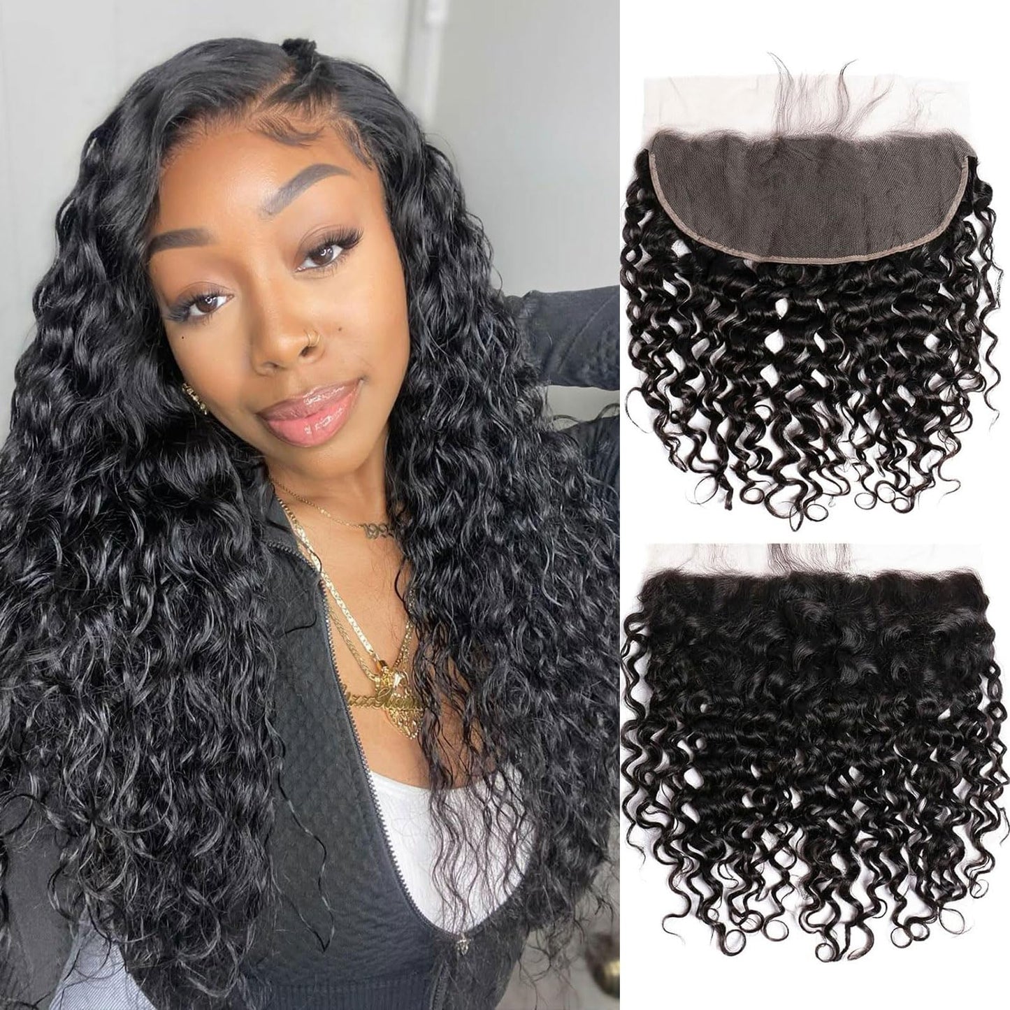 DSEKCAIN Water Wave HD Frontal 13x6 Lace Frontal Big Space Size Long Part 100% Human Hair Transparent Lace Closure Free Part Fro
