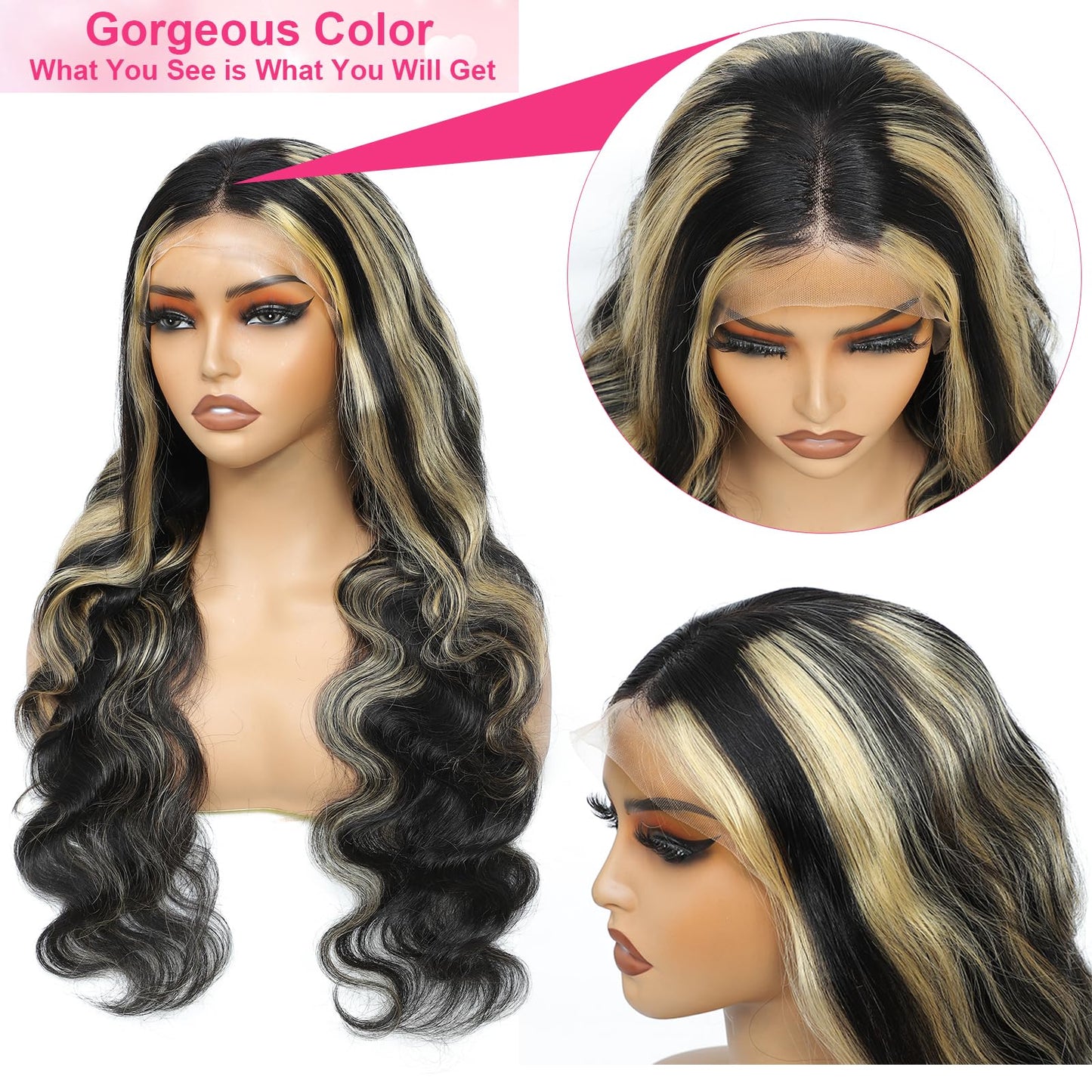 Kephare 250 Density FB/27 Balayage Highlight Ombre Lace Front Wig Human Hair 32 Inch Body Wave 13x4 HD Transparent Lace Front Wi