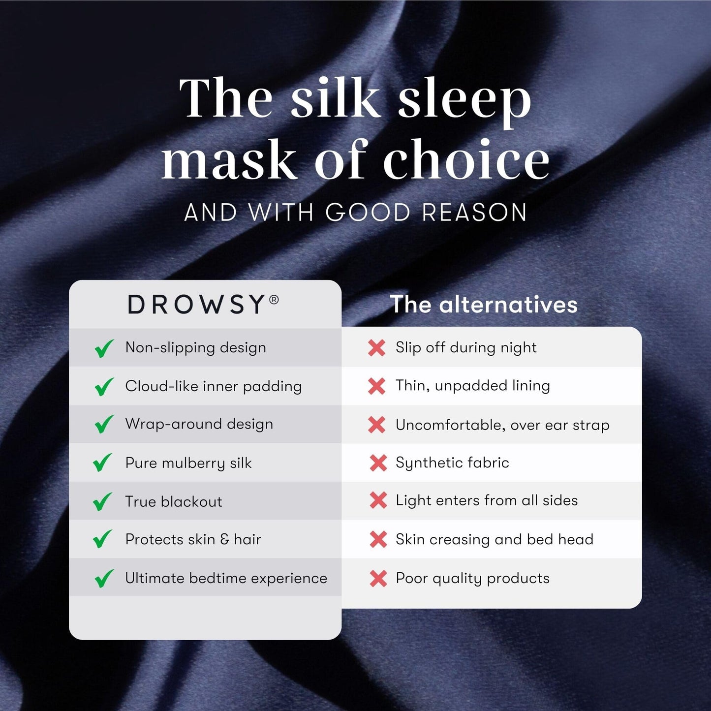 DROWSY Silk Sleep Mask - Face-Hugging, Padded Cocoon for Luxury Sleep in Total Darkness - 100% Pure Mulberry Silk (Cosmic Energy)
