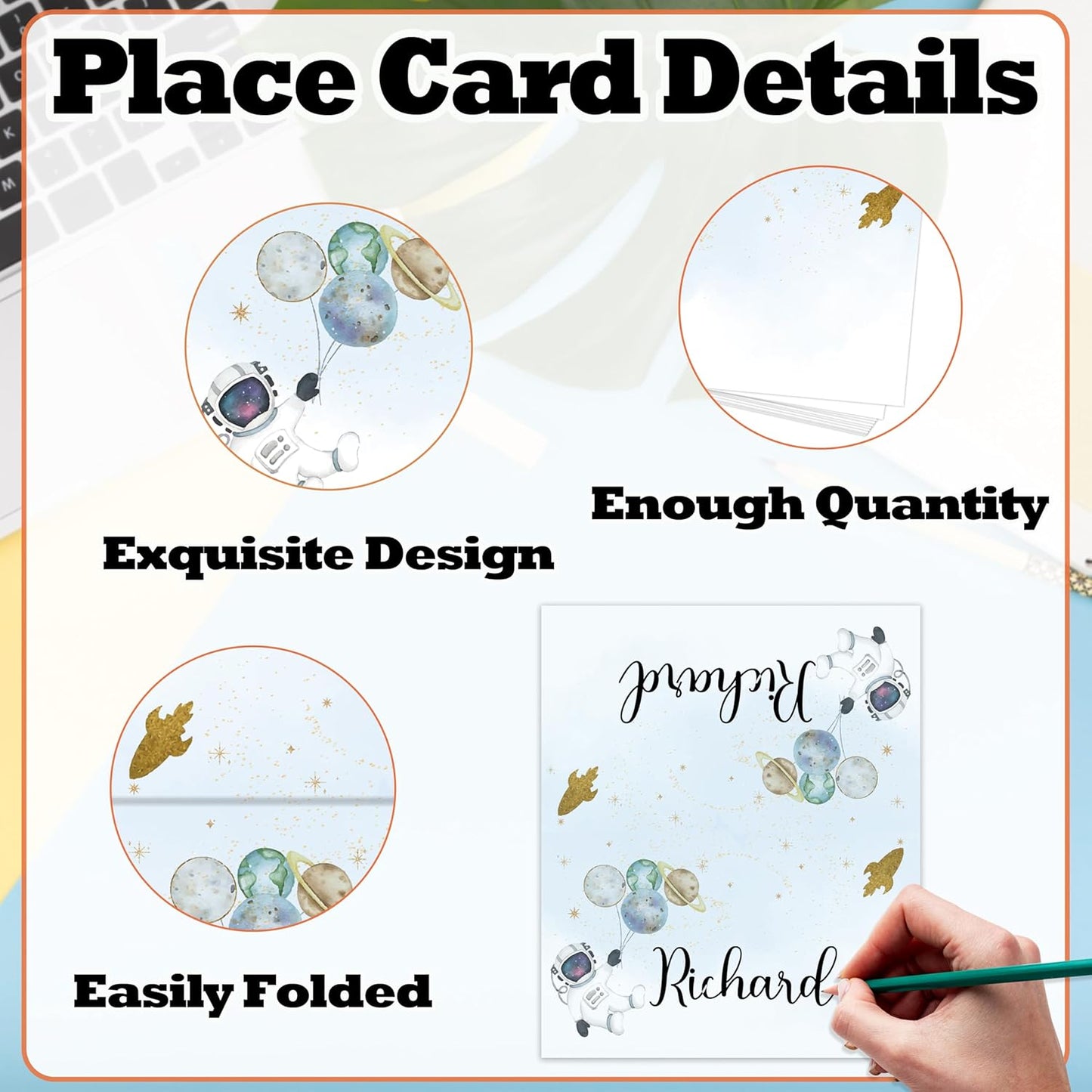 Astronauts Place Card For Boys Girls, Planets Rocket Name Cards For Table Setting, Outer Space Party Favors Supplies, Space Tent Cards Decorations For Baby Shower Birthday Events, 25 Pack -16