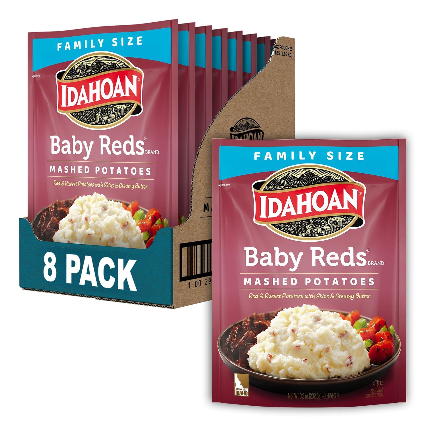 Idahoan Baby Reds Mashed Potatoes, Naturally Gluten-Free, 100% Real Idaho Potatoes, 8 servings per bag, 8 ounce (Pack of 8)