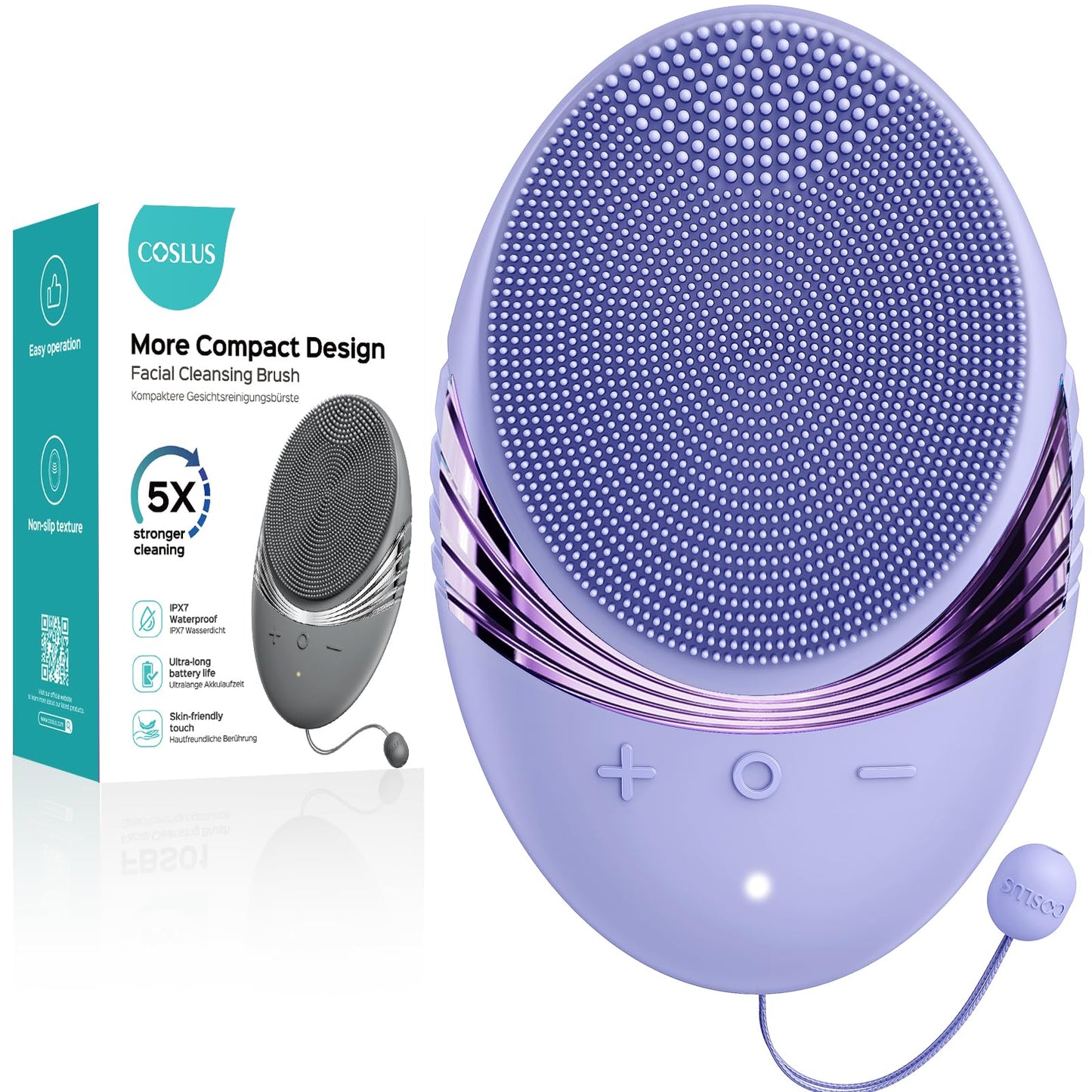 COSLUS Facial Cleansing Brush Face Scrubber : Silicone Waterproof Rechargeable Face Wash Brush, 5 Cleansing Modes, Electric Deep