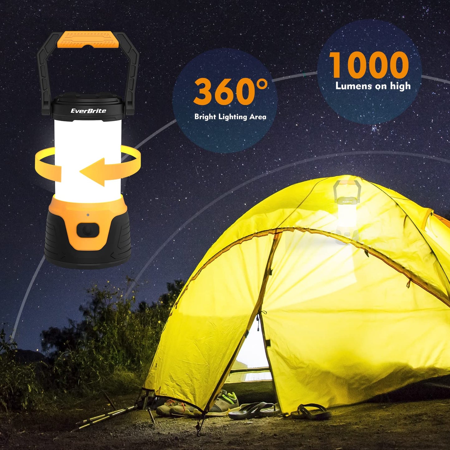 EverBrite Rechargeable LED Camping Lantern, 1000 Lumens, 5 Lighting Modes, Black, Model E041030AE