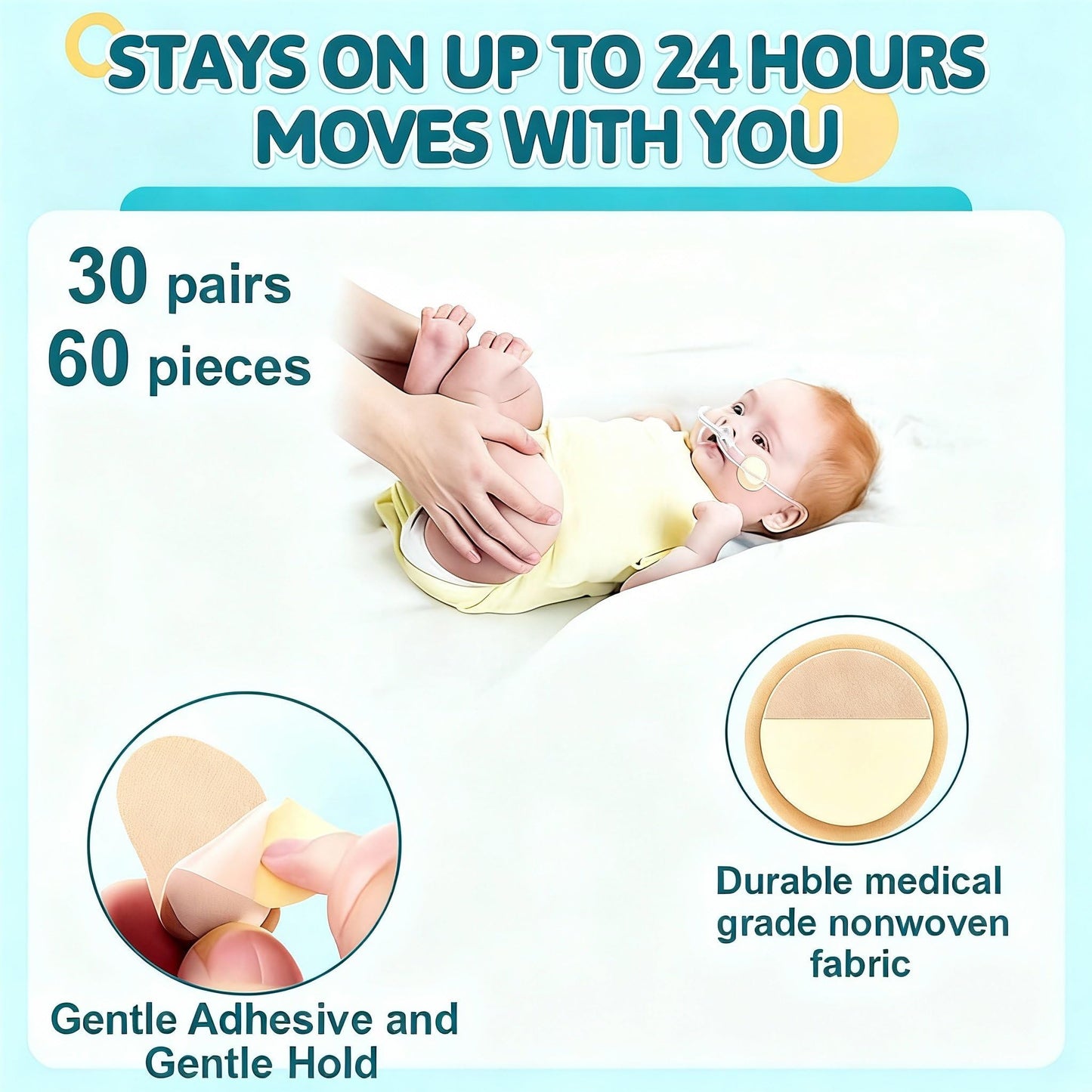 Nuanchu 30 Pair Gentle Adhesive Grip Tubing Skin Fixation Gentle Adhesive Grip Nasal Cannula System Beige Adhesives Pads for Secure Cannula Tubing Hold Skin Friendly CPAP Oxygen Accessories