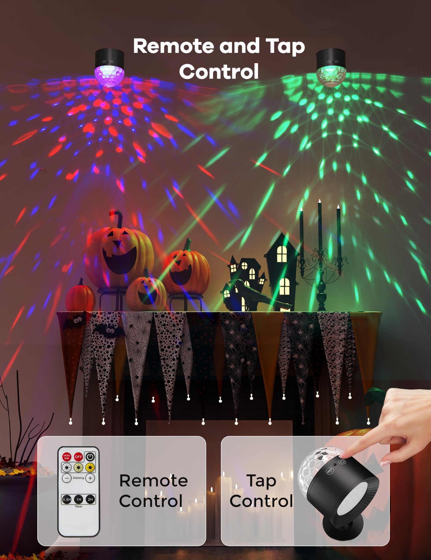 Joyzy Dynamic Wall Light - Battery Operated, Remote & Touch Control, 2 Pack, Black/Magicball, Model WL007, ABS Material