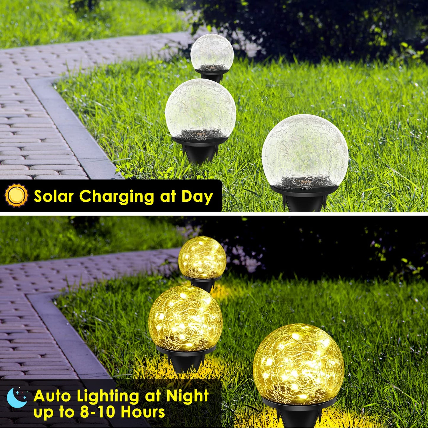 Keevvon Solar Garden Lights, 60 LED  ed Glass, 2 Pack, Waterproof, Warm White, Model LWD-TYN-2020