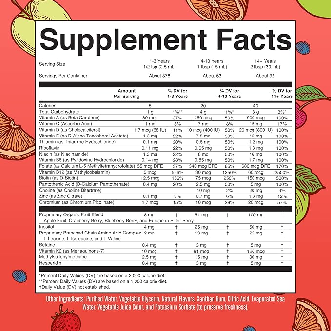 MaryRuth Organics Liquid Morning Multivitamin Essentials+ | Vitamin A C D E B6 B12 Biotin Zinc, Mens Womens Multivitamin, Immune Support, Beauty | Sugar Free | Vitamins for Ages 1+ | Vegan | 32 Fl Oz