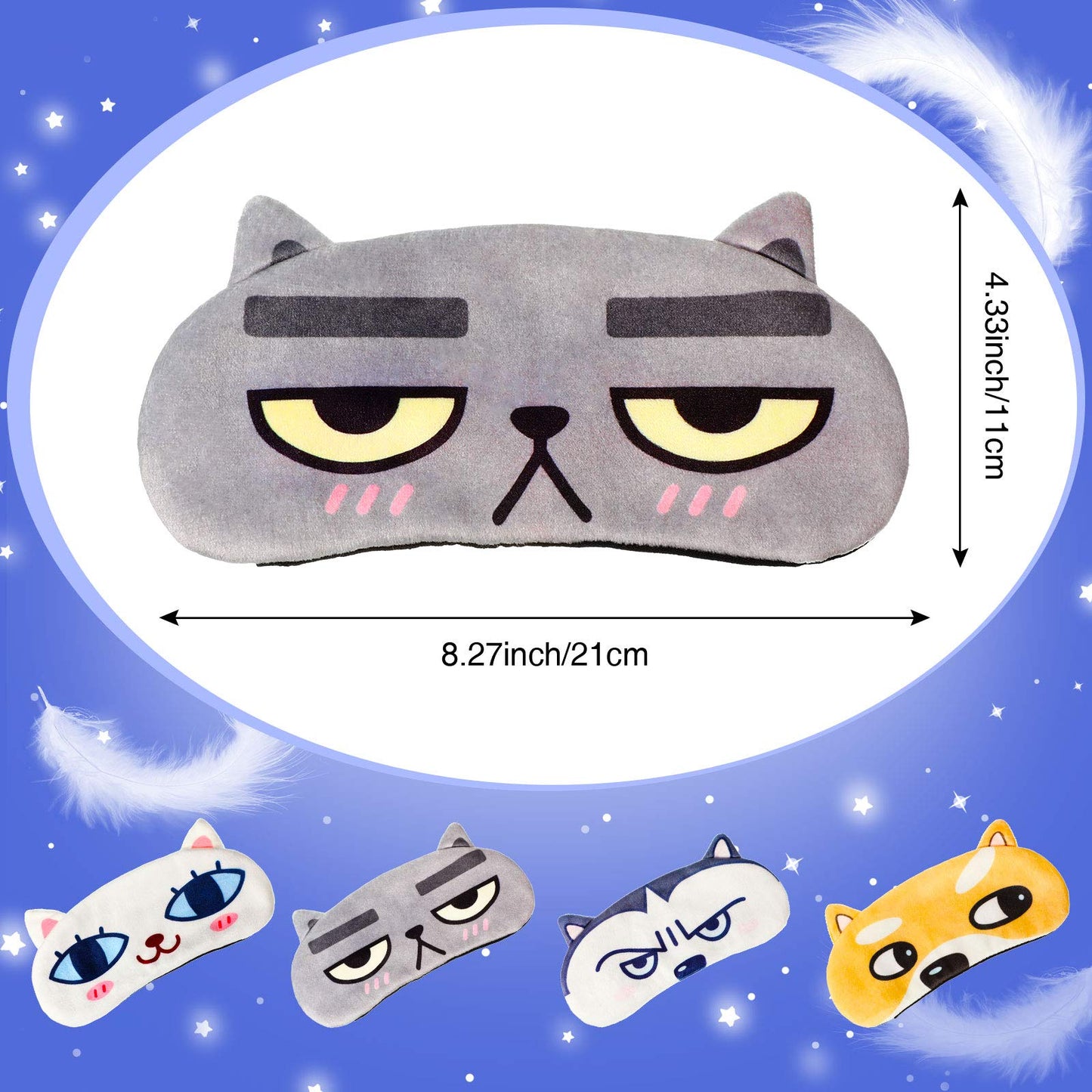 4 Pieces Kids Sleeping Mask Cat Dog Funny Animal Sleep Eye Mask Blindfold for Adults with Adjustable Strap Soft Cute Eyeshade Cover for Blocking Out Lights Sweet Sleep Travel Relax, Nap, Meditation