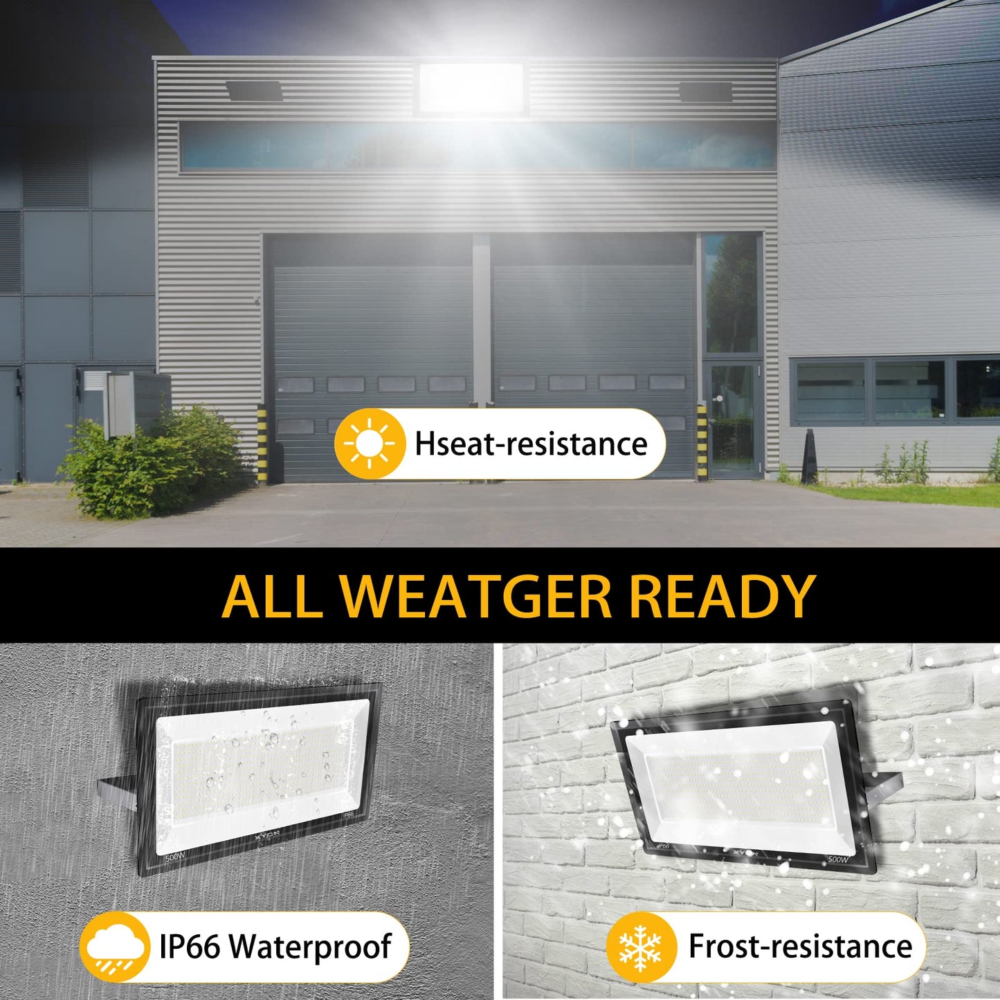 Xycn 500W Led Flood Light (2750W Equivalent) Super Bright 58 500Lm Daylight 5000K Ip66 Waterproof Security Outdoor Led Arena Lights Commercial Lighting Floodlight For Backyard|Court|Stadium|Fields