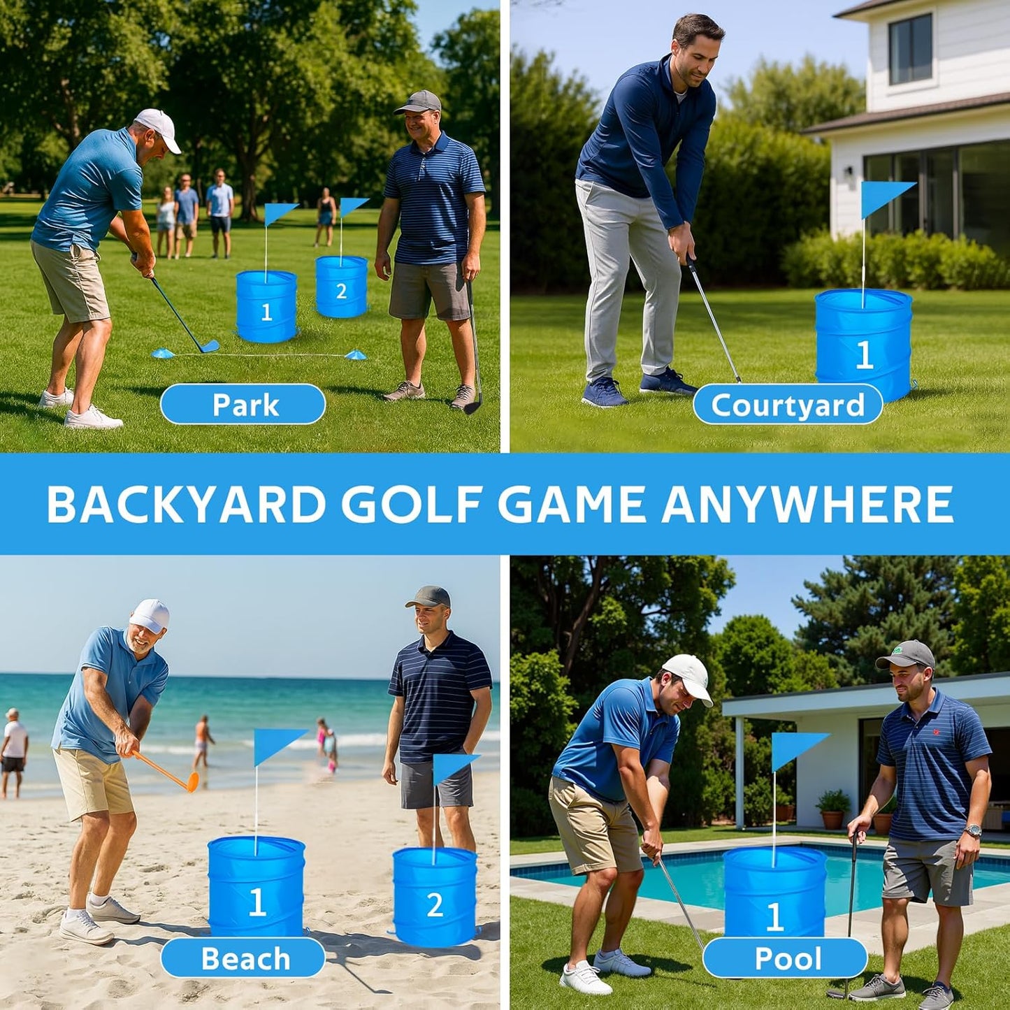 3 Holes Backyard Golf Game with 2 Clubs,Yard Game for Adult and Family,Golf Chipping Games for Practice,Beach,Lawn,Camping,Park