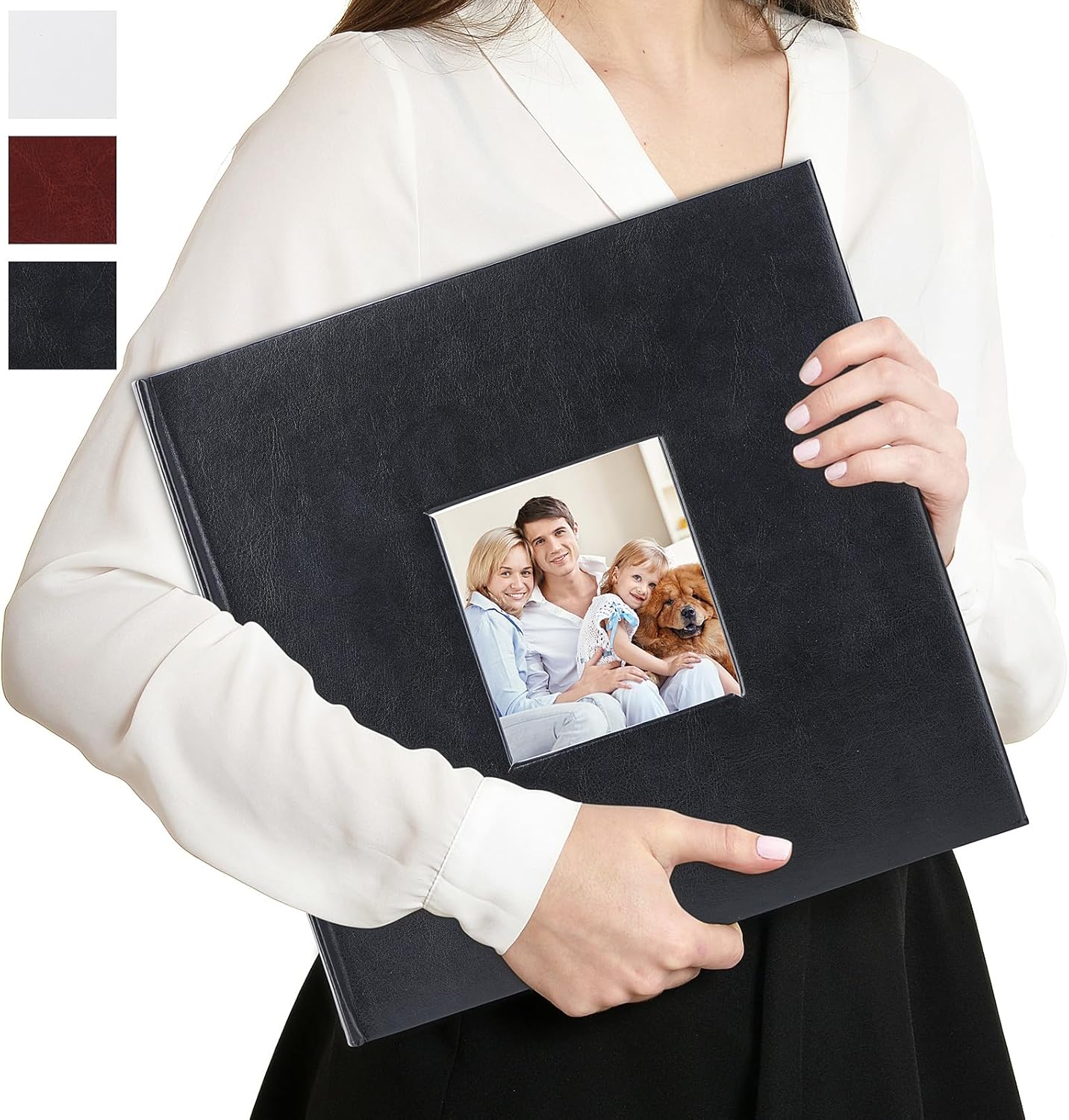 Leather Scrapbook Album DIY Set Scrap Book Album Hardcover Pictures Book 10.5"x10.5",DIY,Handmade for Anniversary,Family Memories,Couples,Friend&Baby,Accommodates 3x5 to 8x10 Photos (Leather-black)