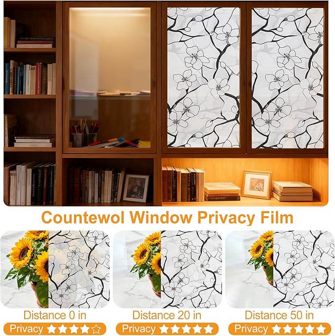 3D Rainbow Window Film Stained Glass Style Static Cling No Adhesive Privacy Decals for Home & Office Decorative Vinyl with Protection (Plum Ink Shade, 17.5 x 78.7 Inch)