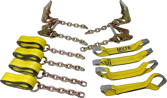 Mytee Products Roll Back Tie Down System Chain Ends 8 Point Tie Down Kit for Car Hauler Carrier Tow Truck - 14ft