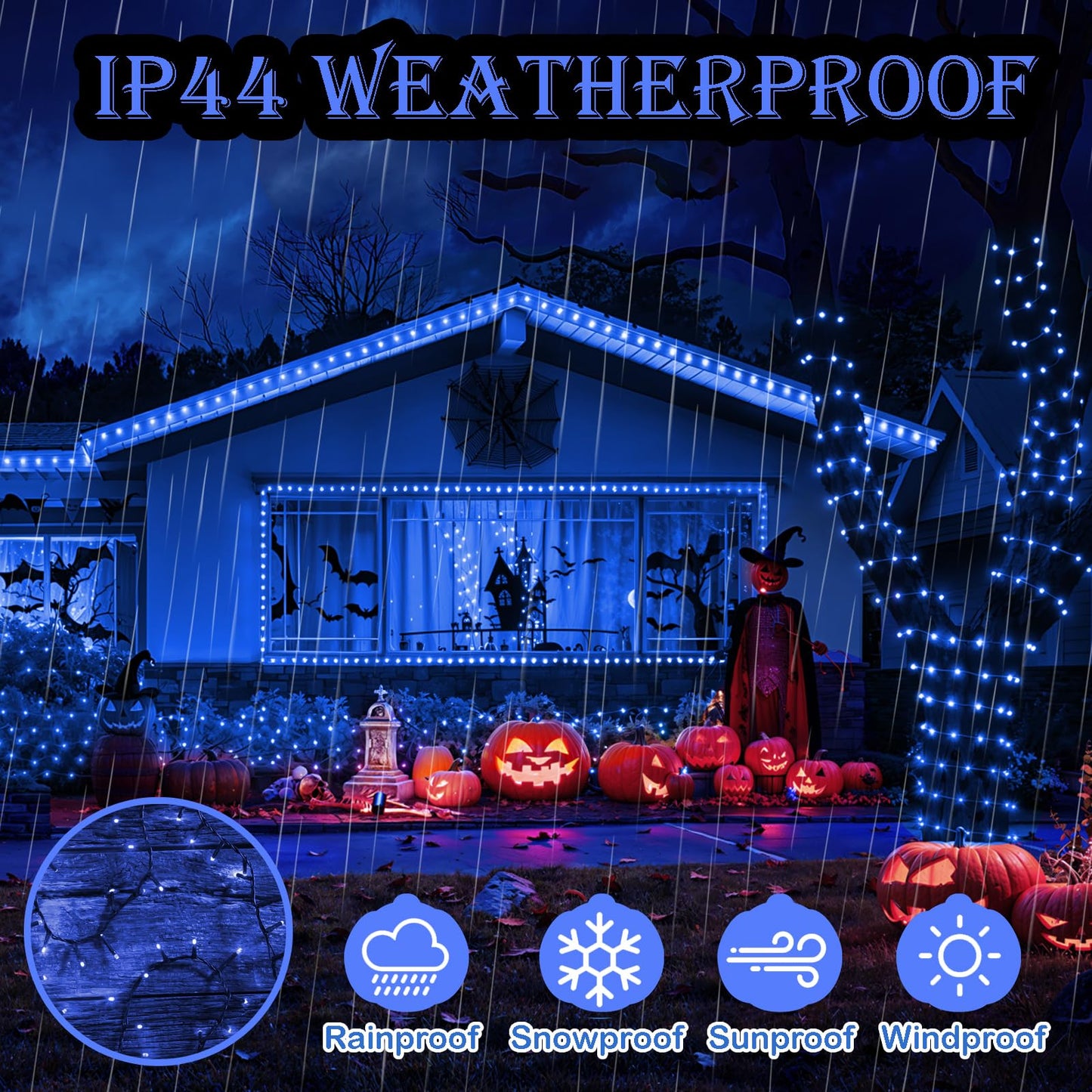 Decute Christmas String Lights Waterproof 300Led 105Ft Ul Certified With End-To-End Plug 8 Modes  Outdoor Indoor Starry Fairy Lights For Christmas Tree Patio Garden Wedding Party Decor Blue