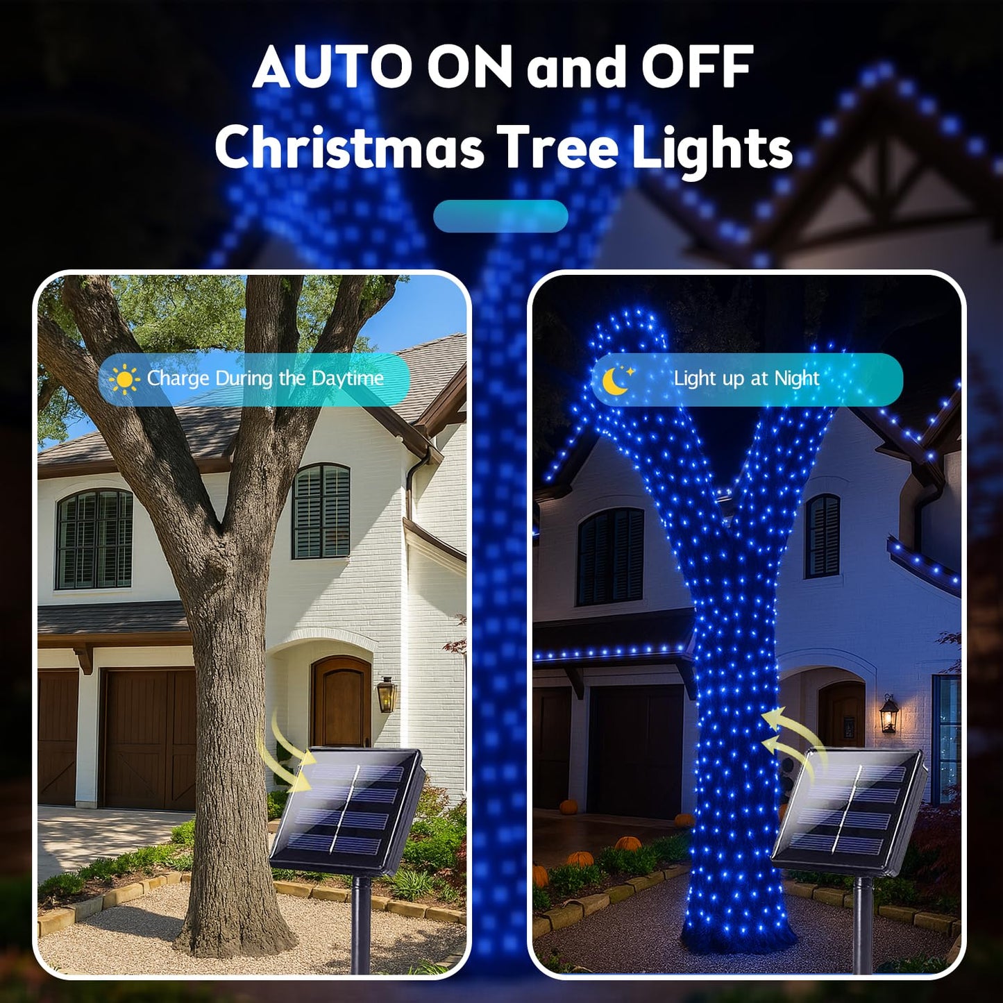 4 Pack 180Ft Solar Christmas Lights Outdoor Waterproof  Super Bright 320 Led Solar String Lights With 8 Lighting Modes  Green Wire Twinkle Tree Light For Outside Xmas Party Decorations (Blue)