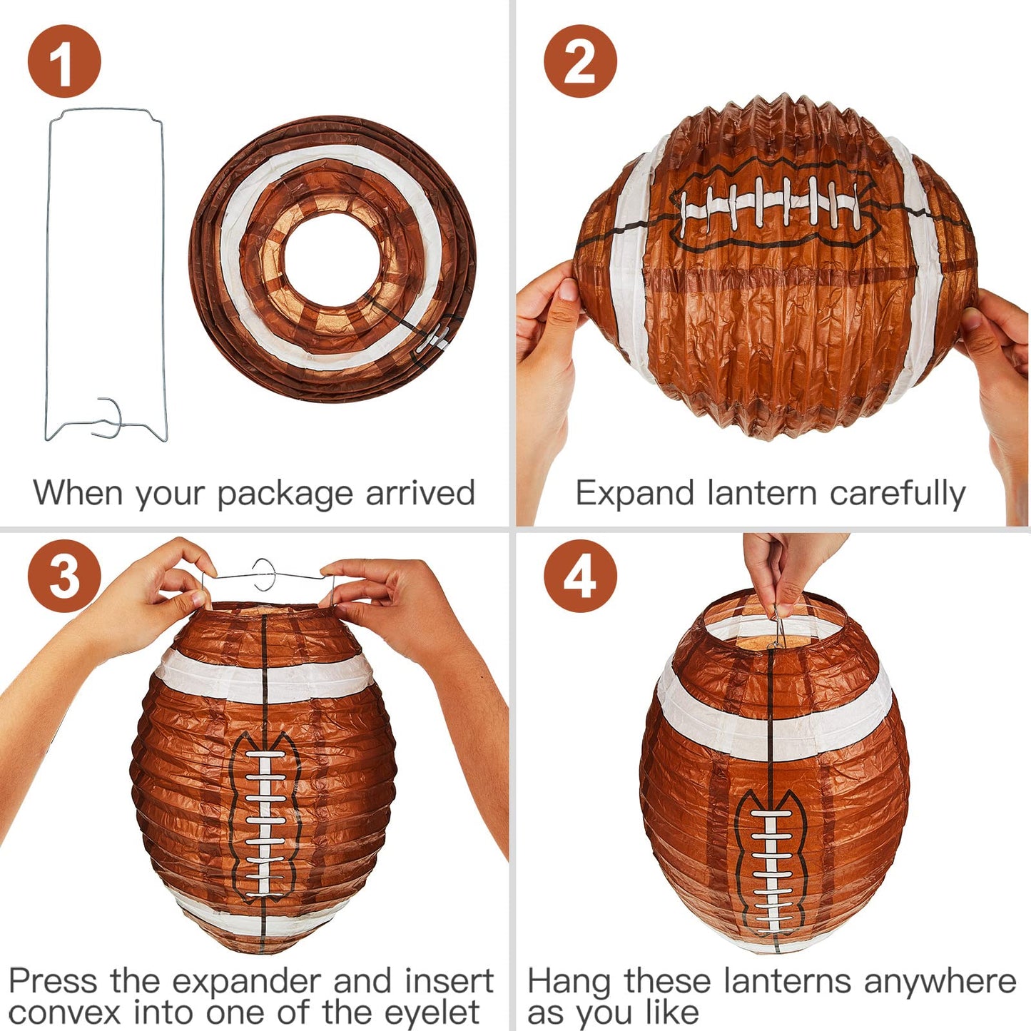 Mudder 24 Pieces 12 Inches Football Paper Lanterns Sports Fan Party Decor Football Hanging Decoration Sports Ball Lantern for Birthday Game Day Tailgates Stadium Party Supply (Brown)