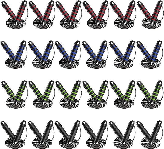 24 Pack Jump Ropes, Tangle-Free Speed Jumping Ropes with Foam Handles for Women Men, Adjustable Skipping Ropes for Fitness...