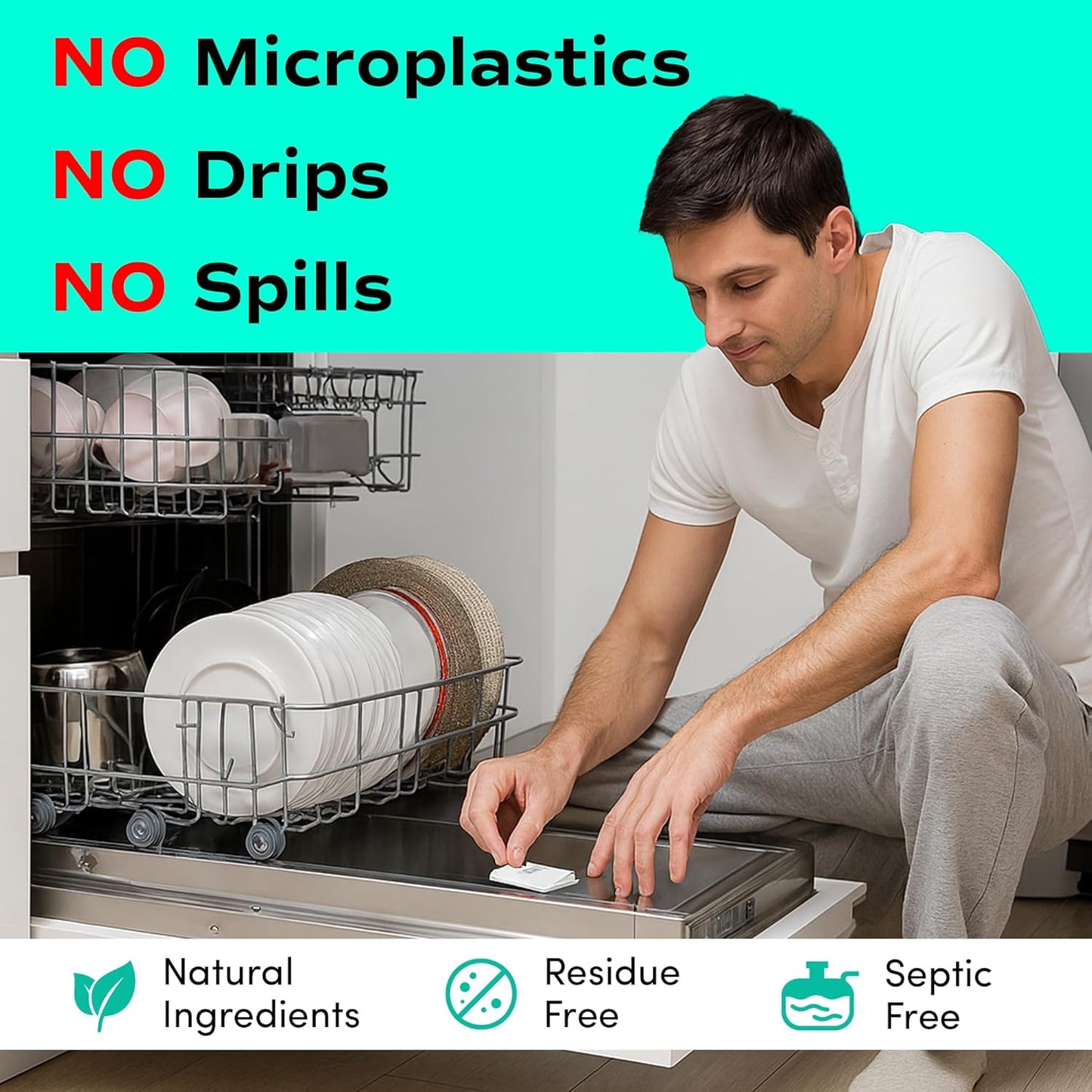 Zero Trace Dishwasher Detergent Eco-Friendly Sheets for Dish Washing - Plant Powered Technology - Lemon Scent - 60 Loads