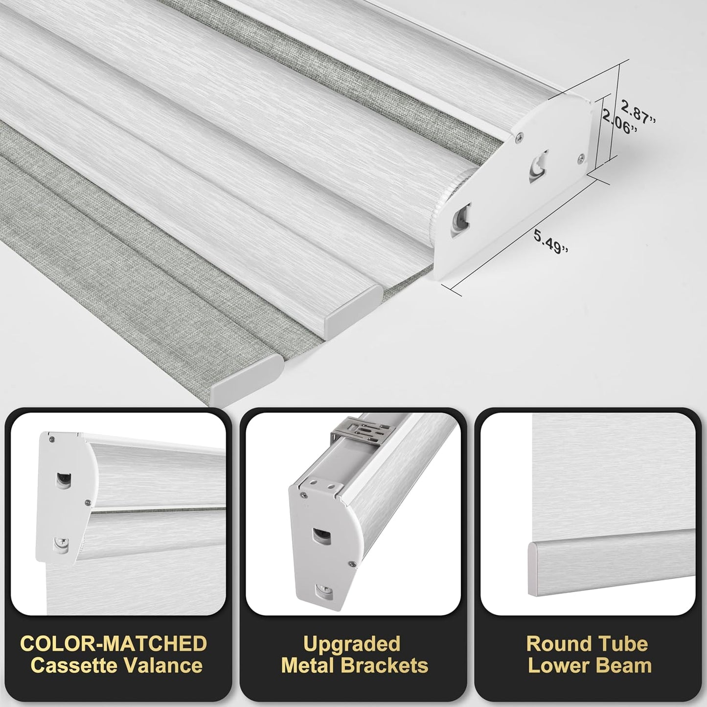 BERISSA Dual Roller Shades with Cassette Valance - Blackout & Light Filtering, Day & Night for Home Office Door. Linen Grey & White, 52 W x 64" H
