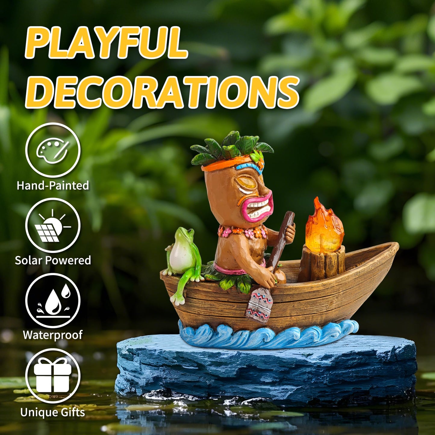 Cffownug Solar Tiki Outdoor Statues: Funny Tiki Bar Decor With Solar Light Outside Decoration For Lawn Yard Patio Garden Gifts For Housewarming (Boating)