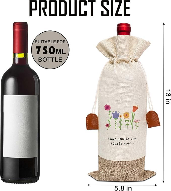 Funny Auntie Pregnancy Announcement Wine Bag, Wine Champagne Bottle Gift Bag, Cotton Linen Wine Gift Bag With Drawstring, Gift for Pregnancy Announcement, New Aunt Uncle for Baby Announcement-9
